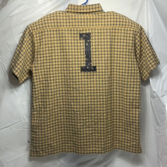 MEN’S Pepsi Yellow & Blue Plaid Button Down Short Sleeve Shirt Size L - Picture 3 of 4